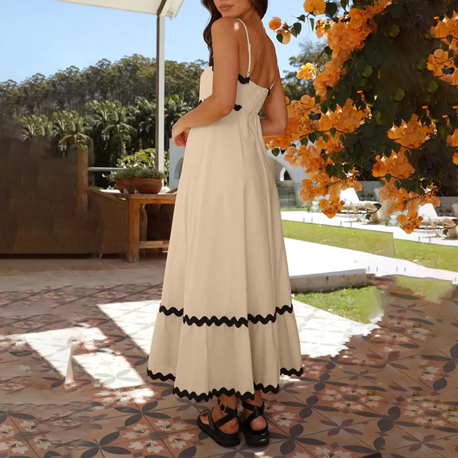 Women Spaghetti Strap Maxi Dresses Trendy Grahpic Design Sundress A Line Elegant Loose Fit Dresses
