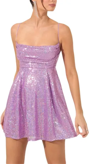 Women Sparkle Sequin Mini Dress Spaghetti Strap Backless Glitter Dress Low Cut Slim Fit Bodycon Dress Disco Party Clubwear