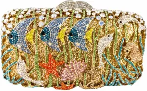 Women Summer Fish Conch Rhinestone Bag Dinner Handbag Sparkly Beach Shell Crystal Evening Clutch for Prom Party