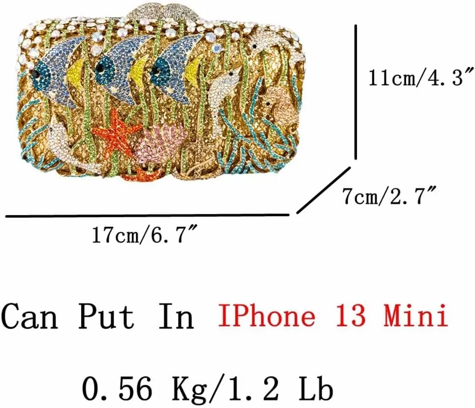 Women Summer Fish Conch Rhinestone Bag Dinner Handbag Sparkly Beach Shell Crystal Evening Clutch for Prom Party