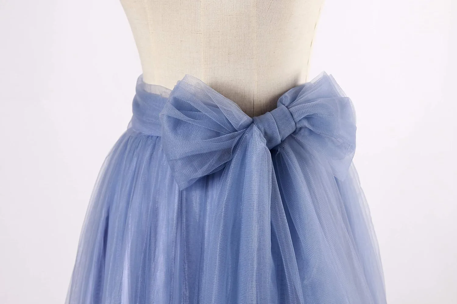 Women Wedding Long Maxi Puffy Tulle Skirt Floor Length A Line with Bowknot Belt High Waisted for Wedding Party Evening