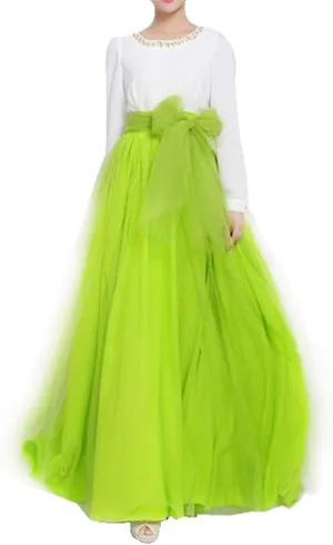 Women Wedding Long Maxi Puffy Tulle Skirt Floor Length A Line with Bowknot Belt High Waisted for Wedding Party Evening