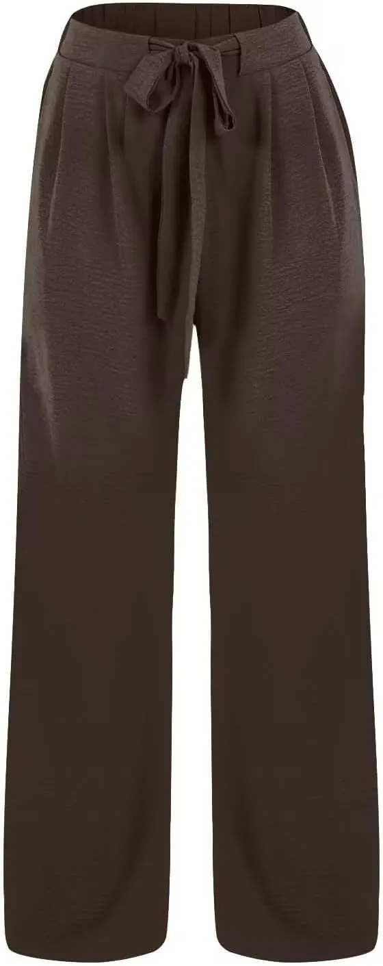 Women Wide Leg Pants 2025 Summer High Waist Casual Trousers with Belt Loose Lounge Beach Travel Vacation Clothes