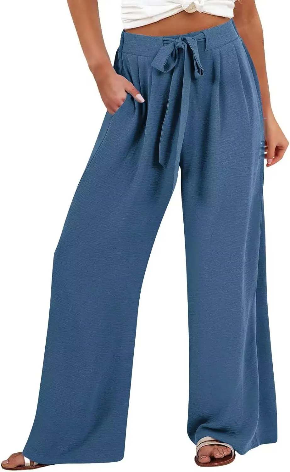 Women Wide Leg Pants 2025 Summer High Waist Casual Trousers with Belt Loose Lounge Beach Travel Vacation Clothes