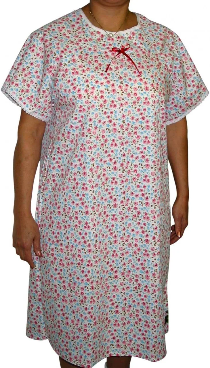 Womens Adaptive Hospital Style Shoulder-Wrap Cotton Nightgown-Assorted Prints (M)