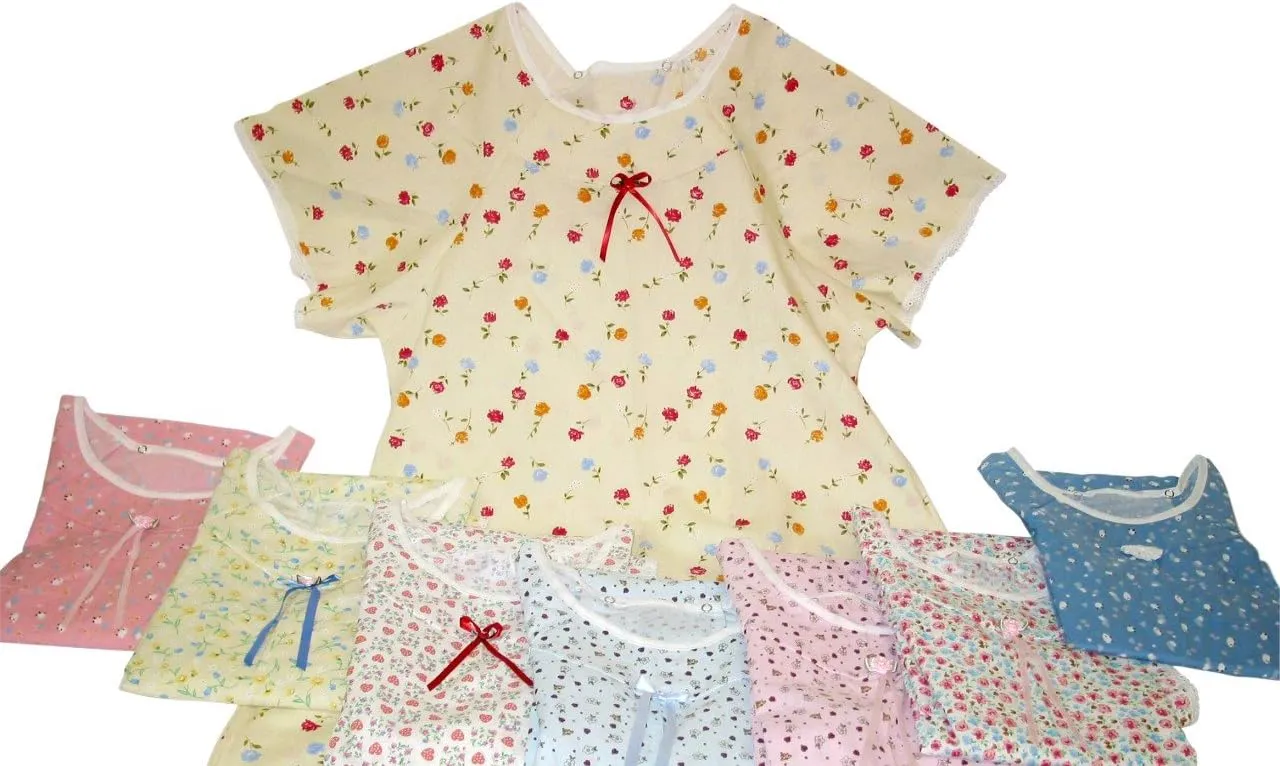 Womens Adaptive Hospital Style Shoulder-Wrap Cotton Nightgown-Assorted Prints (M)