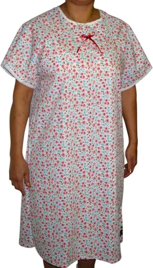 Womens Adaptive Hospital Style Shoulder-Wrap Cotton Nightgown-Assorted Prints (M)