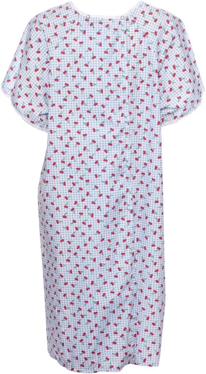 Womens Adaptive Hospital Style Shoulder-Wrap Cotton Nightgown-Assorted Prints (M)