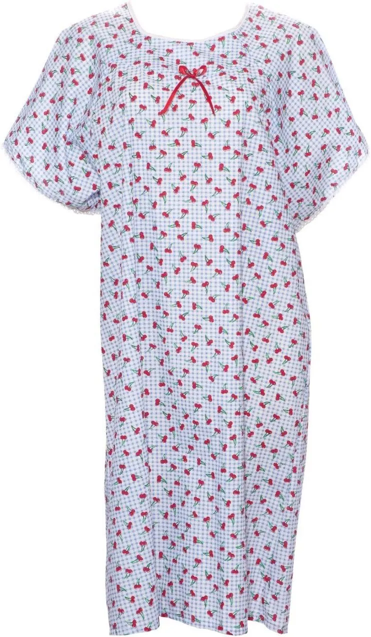 Womens Adaptive Hospital Style Shoulder-Wrap Cotton Nightgown-Assorted Prints (M)