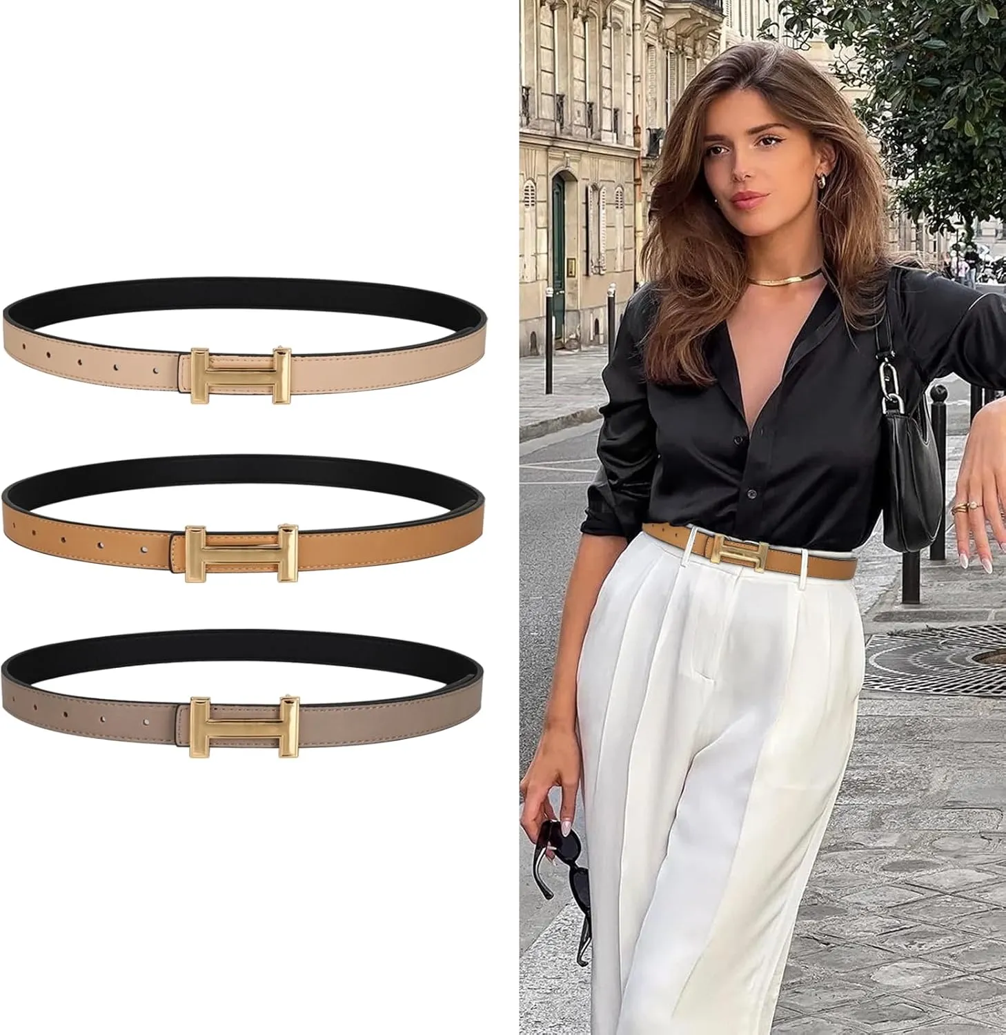 Women's Belts with Gold Buckle, Fashion Waist Band, Elegant Ladies' Belt, Gift for Women