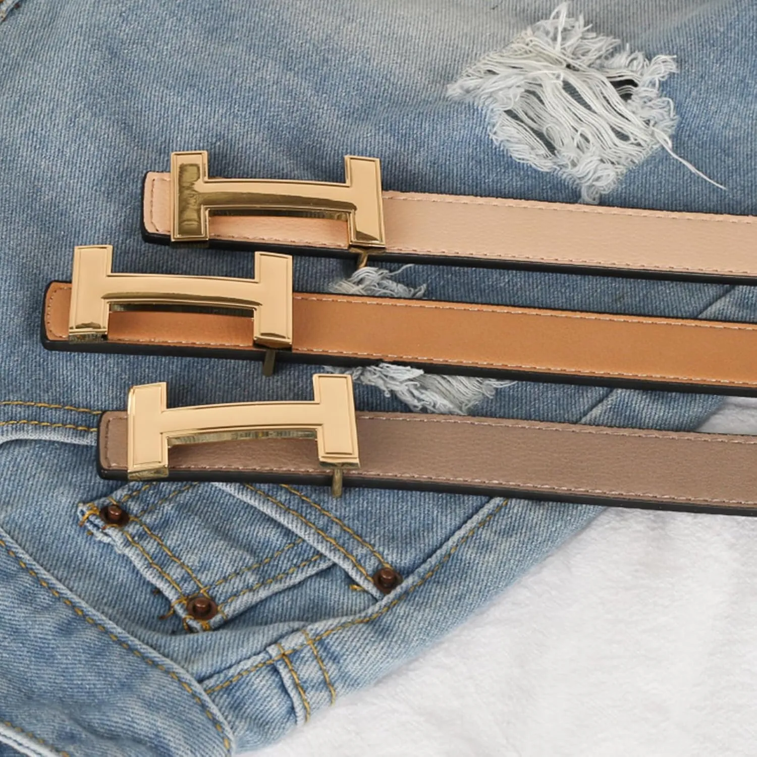 Women's Belts with Gold Buckle, Fashion Waist Band, Elegant Ladies' Belt, Gift for Women