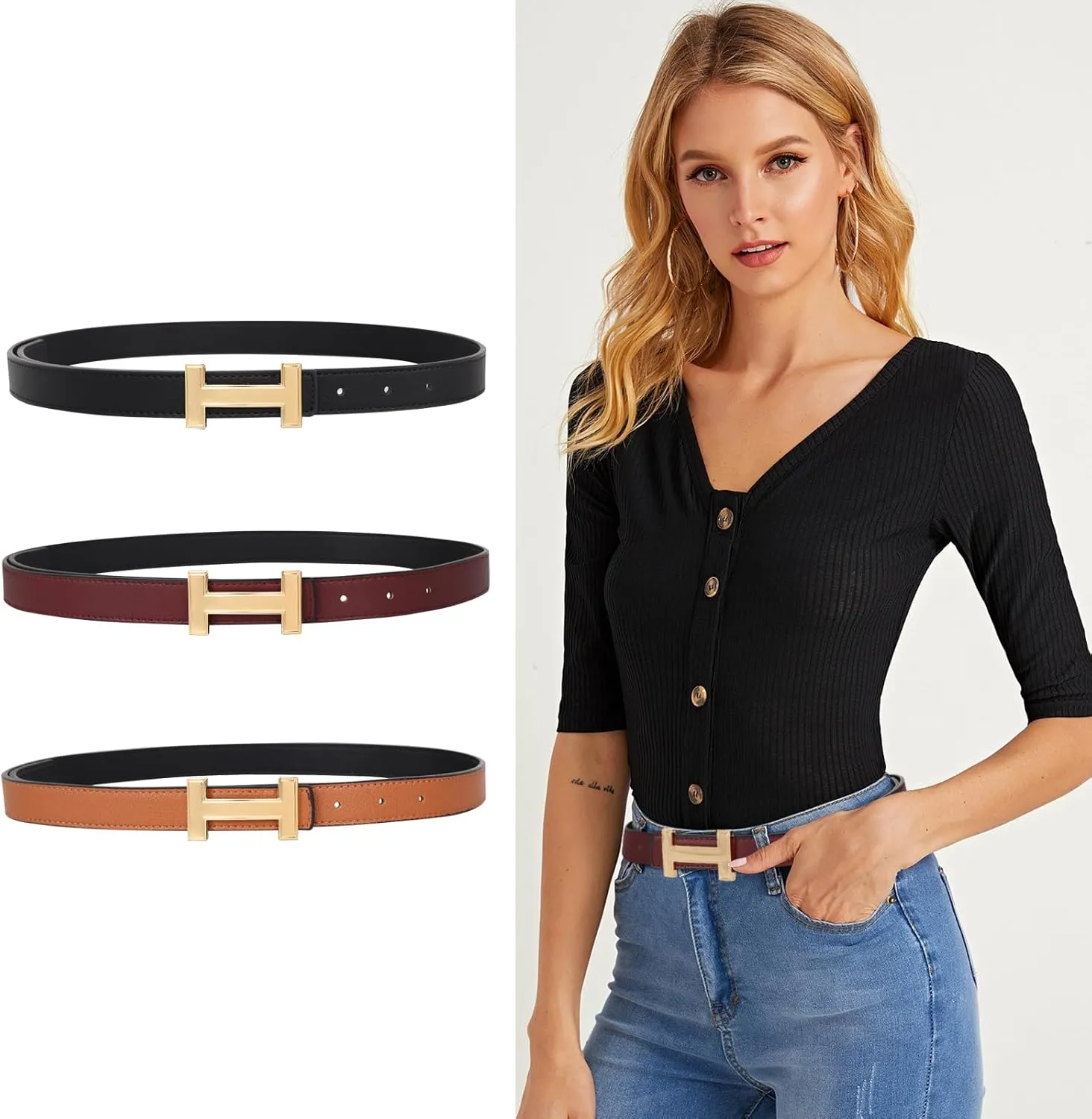 Women's Belts with Gold Buckle, Fashion Waist Band, Elegant Ladies' Belt, Gift for Women