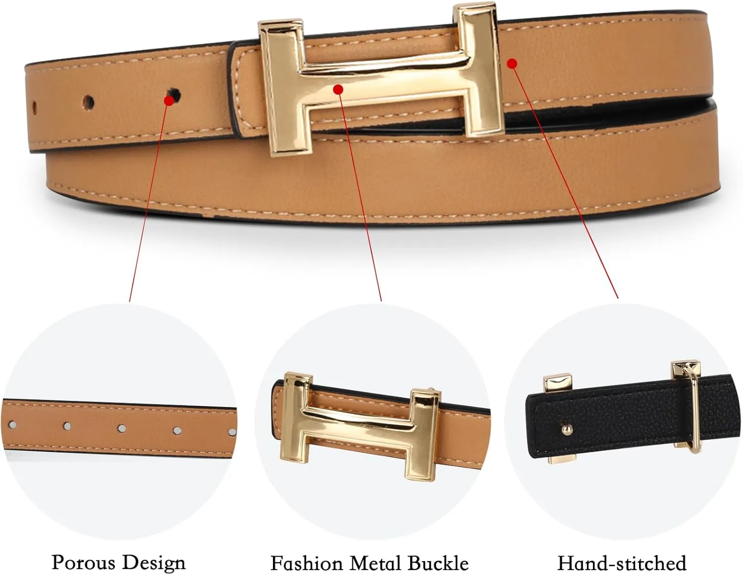 Women's Belts with Gold Buckle, Fashion Waist Band, Elegant Ladies' Belt, Gift for Women