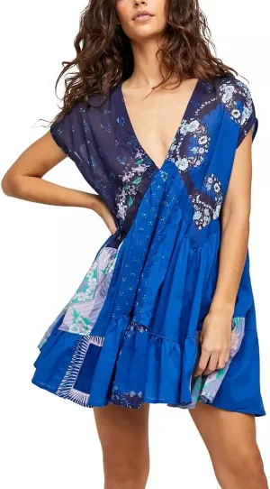 Women’s Boho Mini Dress Y2k Floral Print Deep V-Neck Puff Sleeve Short Dress 2025 Summer Loose Beach Sundress