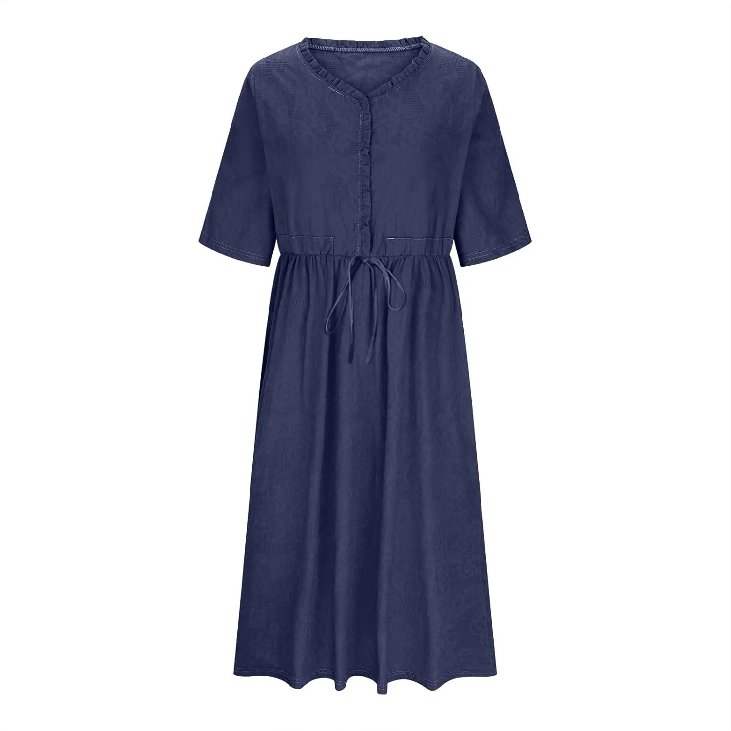 Women's Cotton Linen Dresses Summer Embroidered Sleeve A Line Comfy Cotton Maxi Dress Trendy Summer Vacation Clothes