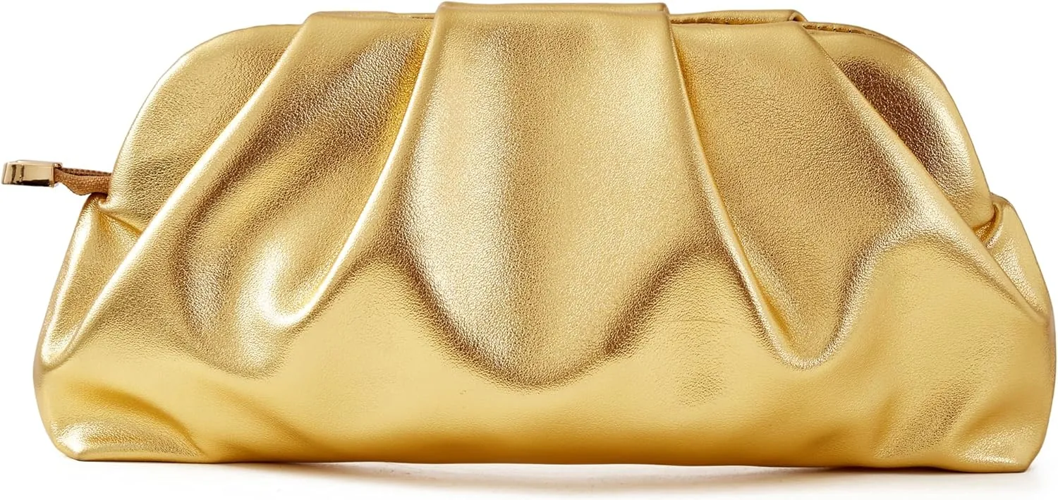 Women's Evening Bag Ruched Clutch Purse Detachable Chain Crossbody Bag
