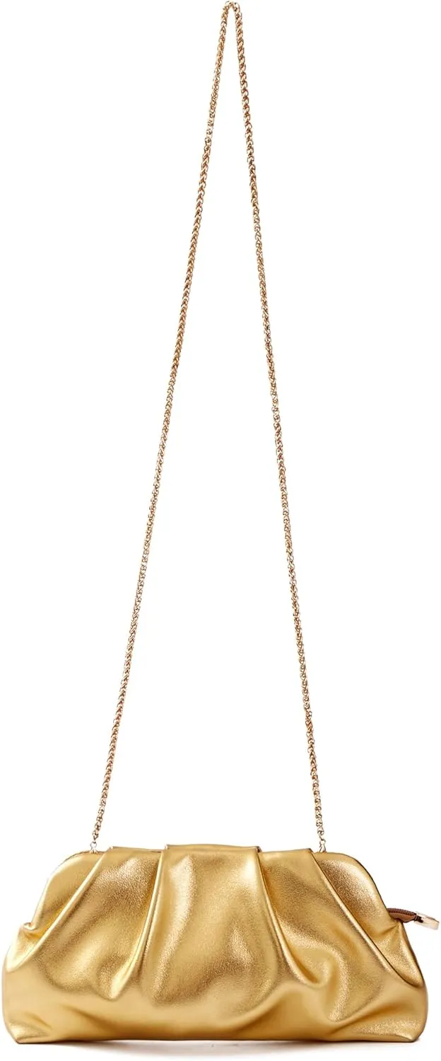 Women's Evening Bag Ruched Clutch Purse Detachable Chain Crossbody Bag