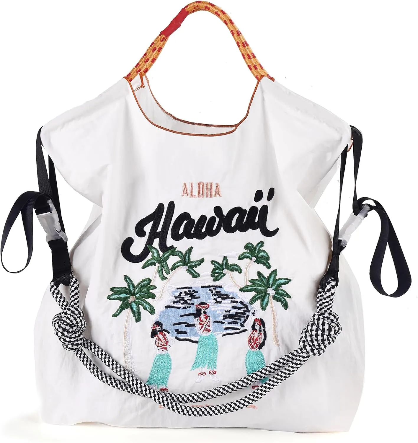 Women's grass skirt dance handbag embroidered nylon handbag shopping bag, beach birthday gift