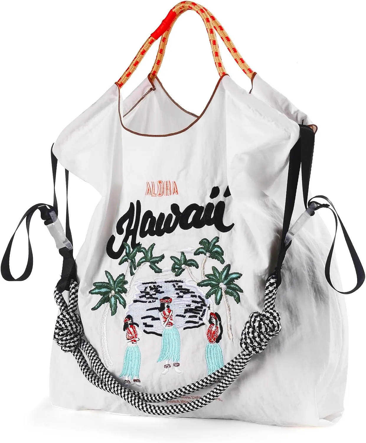 Women's grass skirt dance handbag embroidered nylon handbag shopping bag, beach birthday gift
