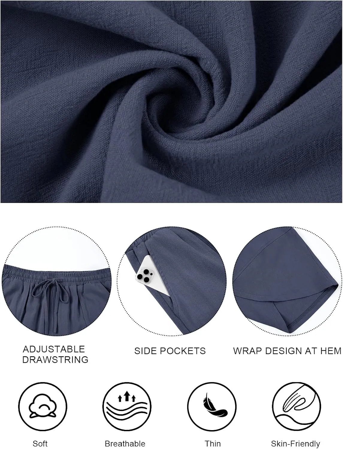 Women's Harem Cotton Linen Pants Wide Leg Barrel Baggy Sweatpants Palazzo Elastic Waist Trousers with Pockets Beach