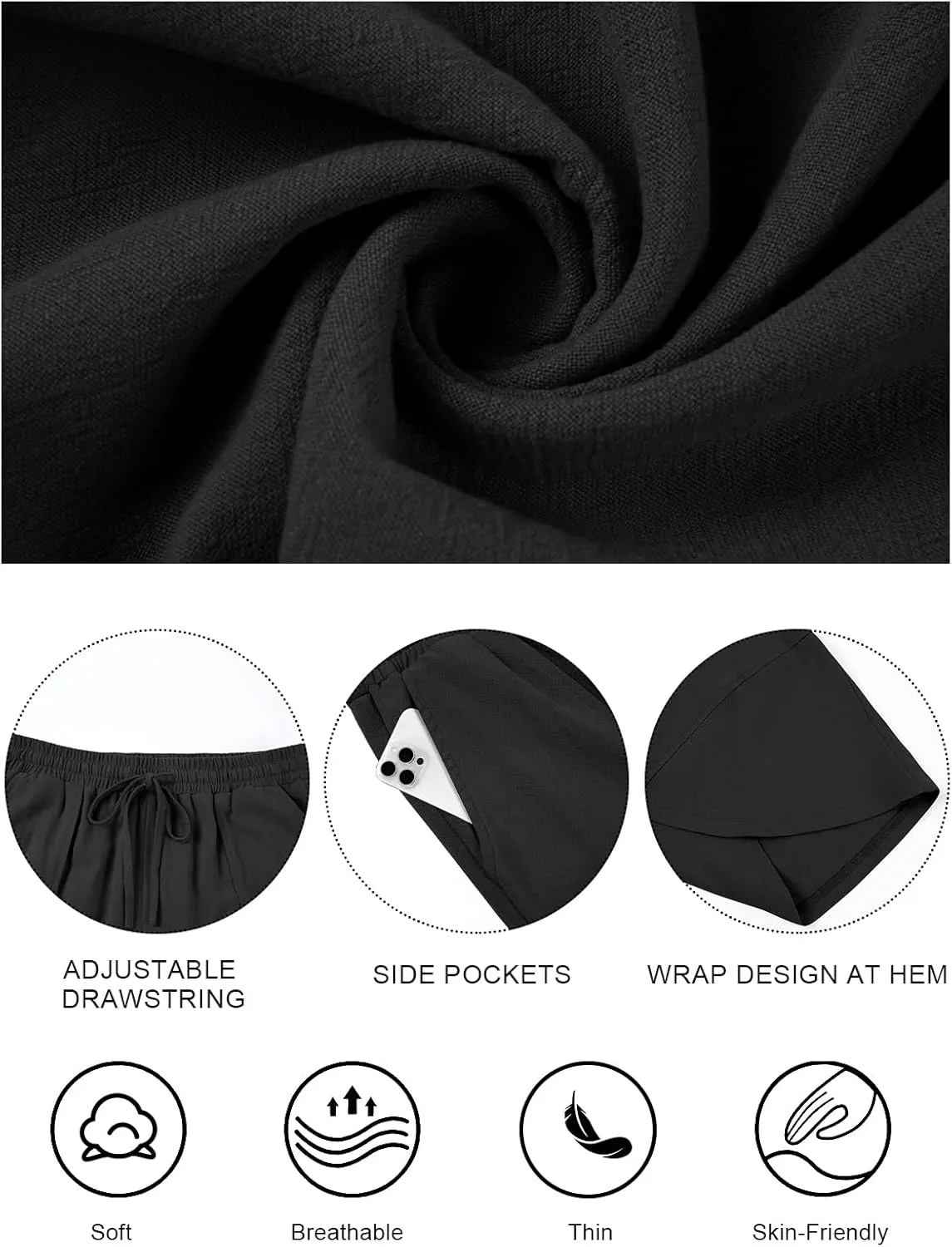 Women's Harem Cotton Linen Pants Wide Leg Barrel Baggy Sweatpants Palazzo Elastic Waist Trousers with Pockets Beach