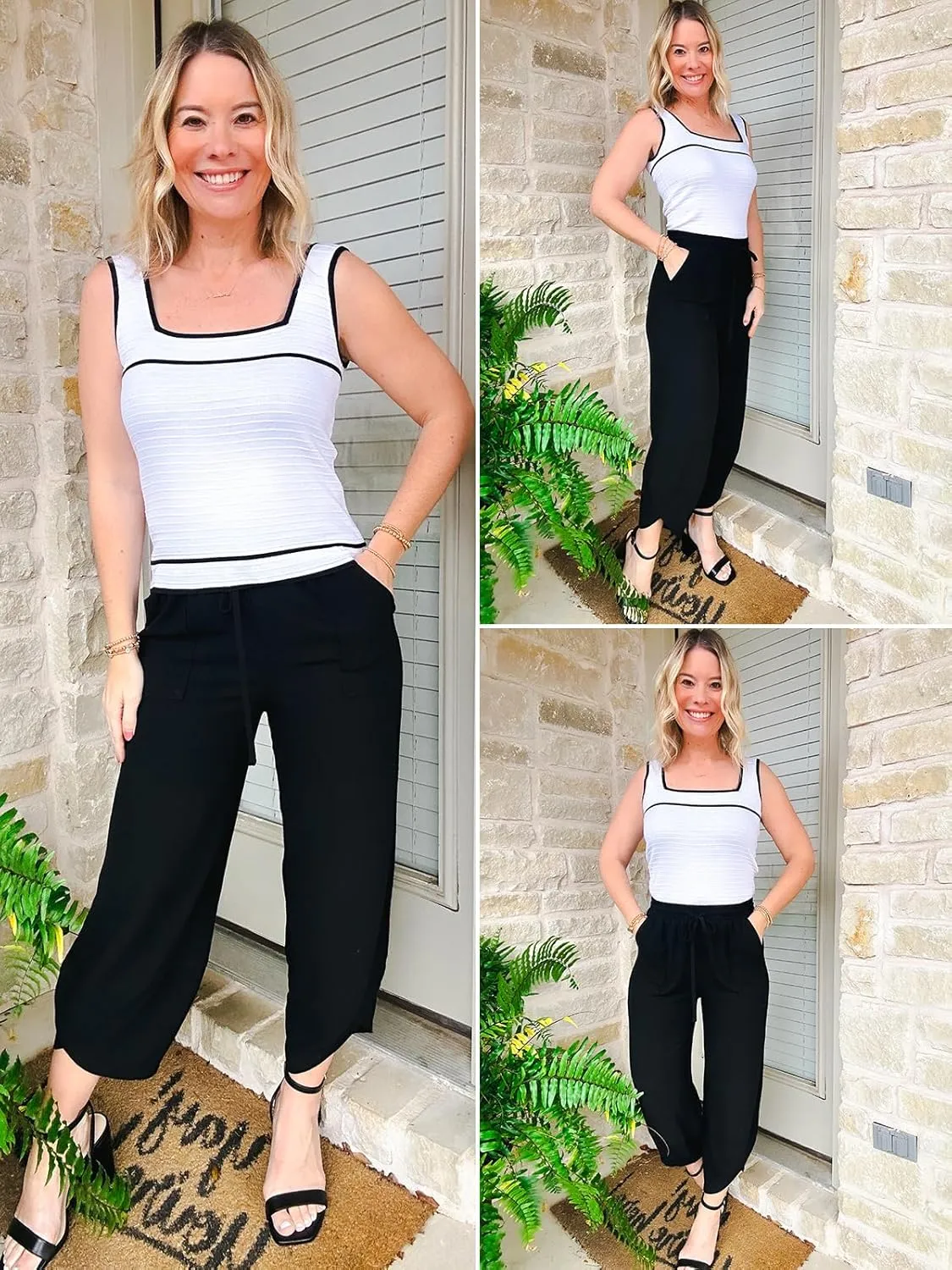Women's Harem Cotton Linen Pants Wide Leg Barrel Baggy Sweatpants Palazzo Elastic Waist Trousers with Pockets Beach