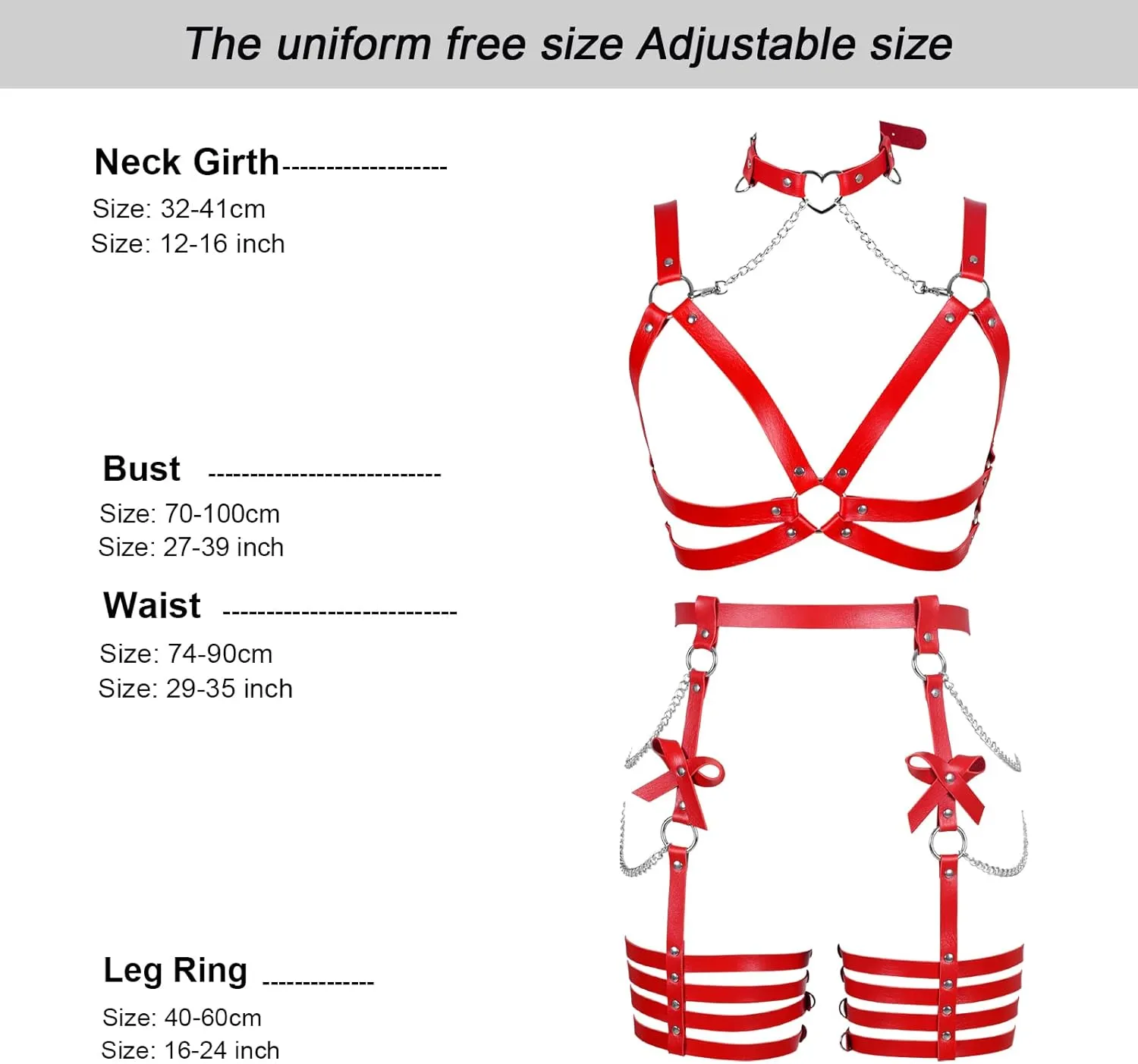 Womens Harness Leather Body Chain Bowknot Lingerie Garter Belts Set Hollow Out Christmas Dance Fashion Clothing