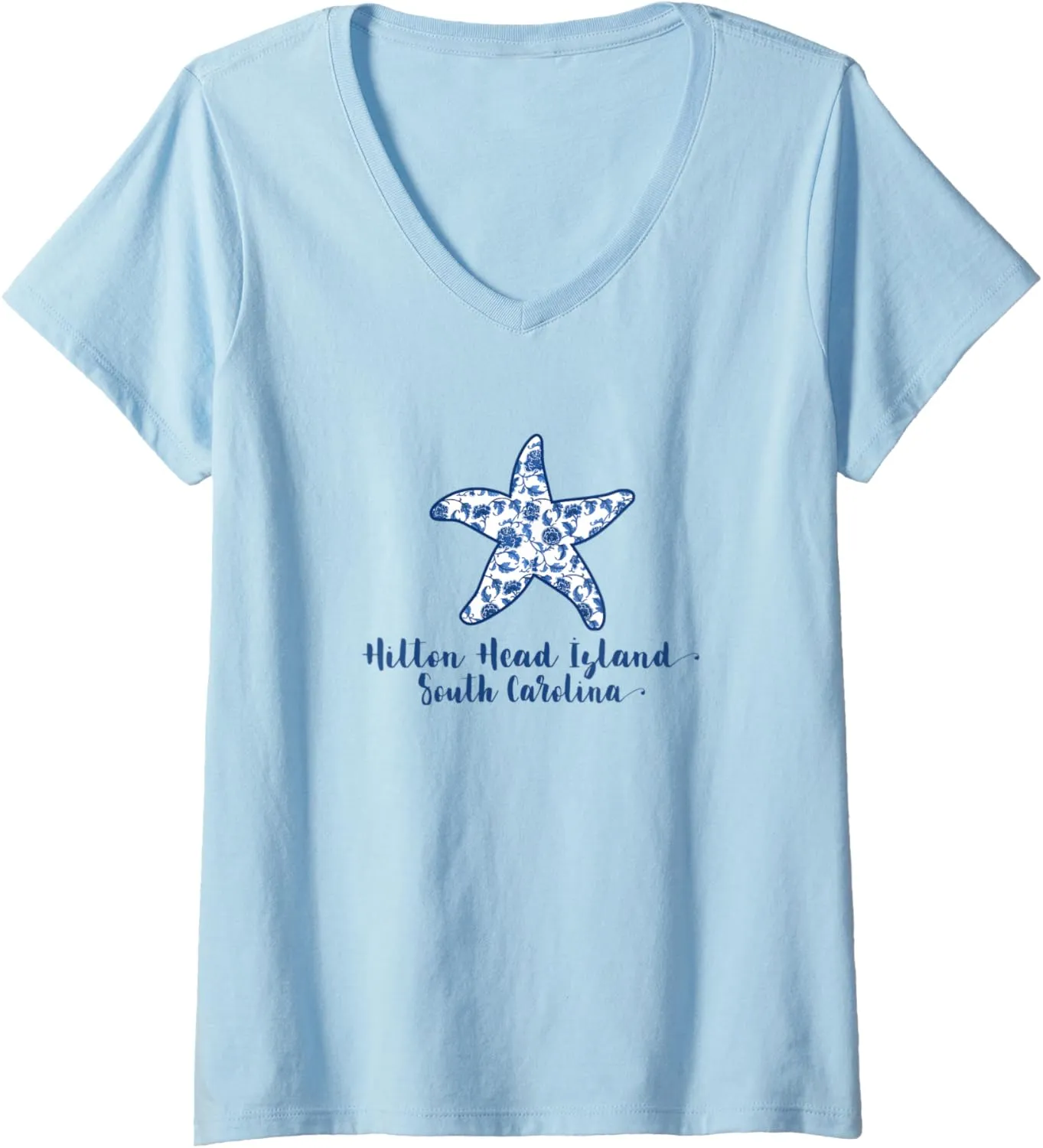 Womens Hilton Head Island SC Girls Beach Vacation Shirt Starfish V-Neck T-Shirt