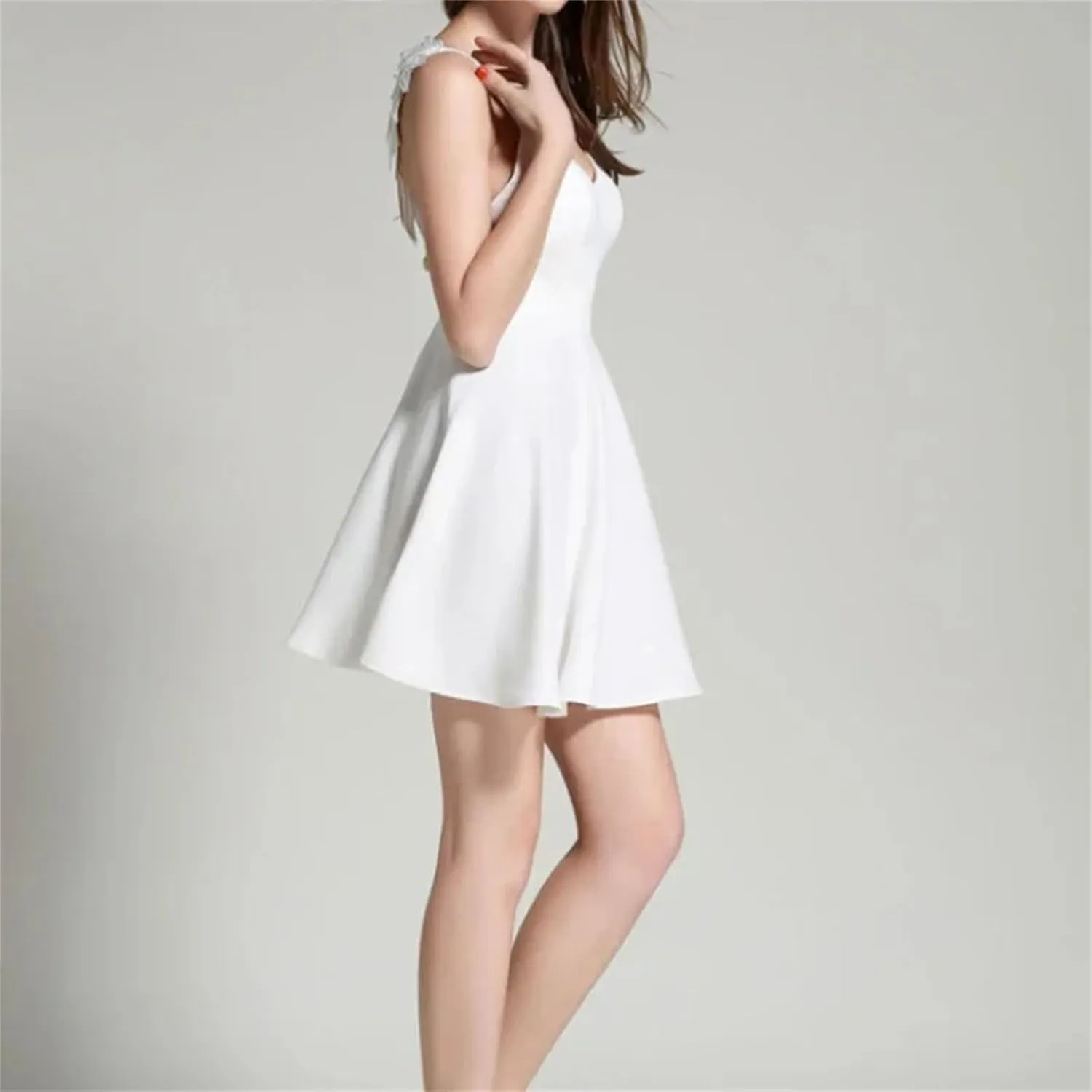 Women's Lace Wings Decorative Dress V-Neck Sleeveless Casual Slim Backless Party Beach Strap Dress