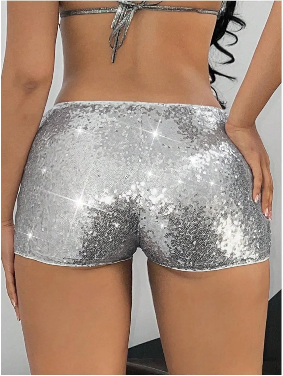 Women's Leopard Sequin Mini Shorts Drop Waist Skinny Y2K Shorts Club Rave Bottoms