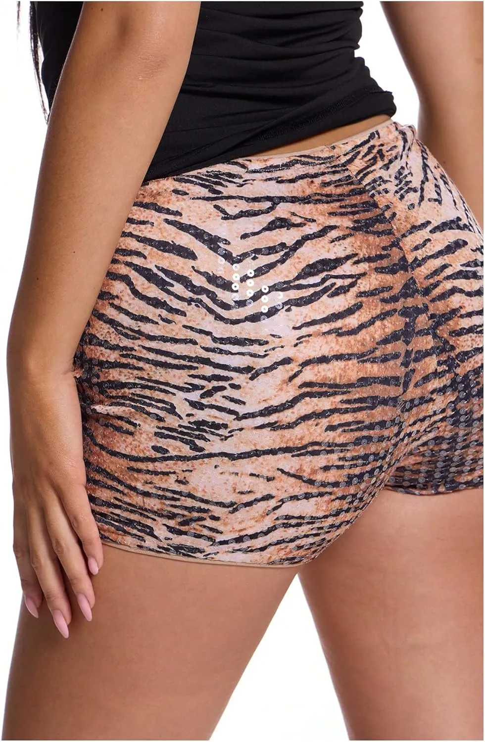 Women's Leopard Sequin Mini Shorts Drop Waist Skinny Y2K Shorts Club Rave Bottoms