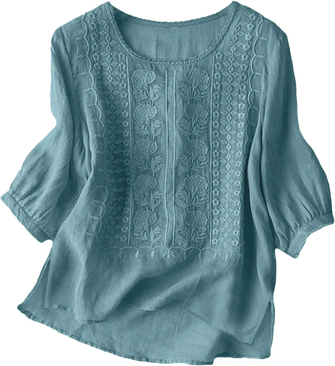 Women's Linen Blouse Tops Summer Shirts Loose Casual Work Tops Blouses Cotton Blouse Linen Shirt Roll Up Sleeve