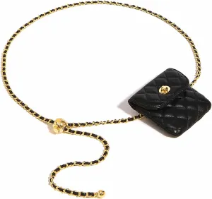 Women's Mini Chain Belt Bag with Detachable Belt, Leather Fanny Pack