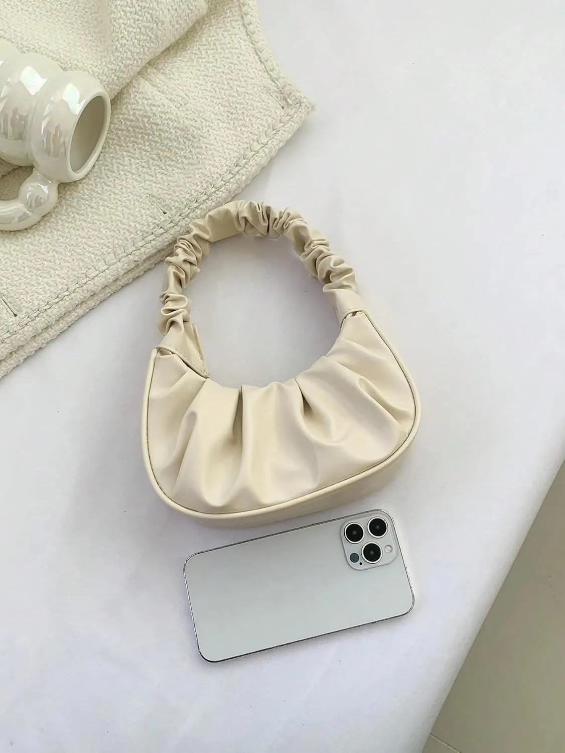 Women's Mini Purse Pleated Shoulder Bag Small Ruched Hangbags Cute Hoto Denim Clutch Bags