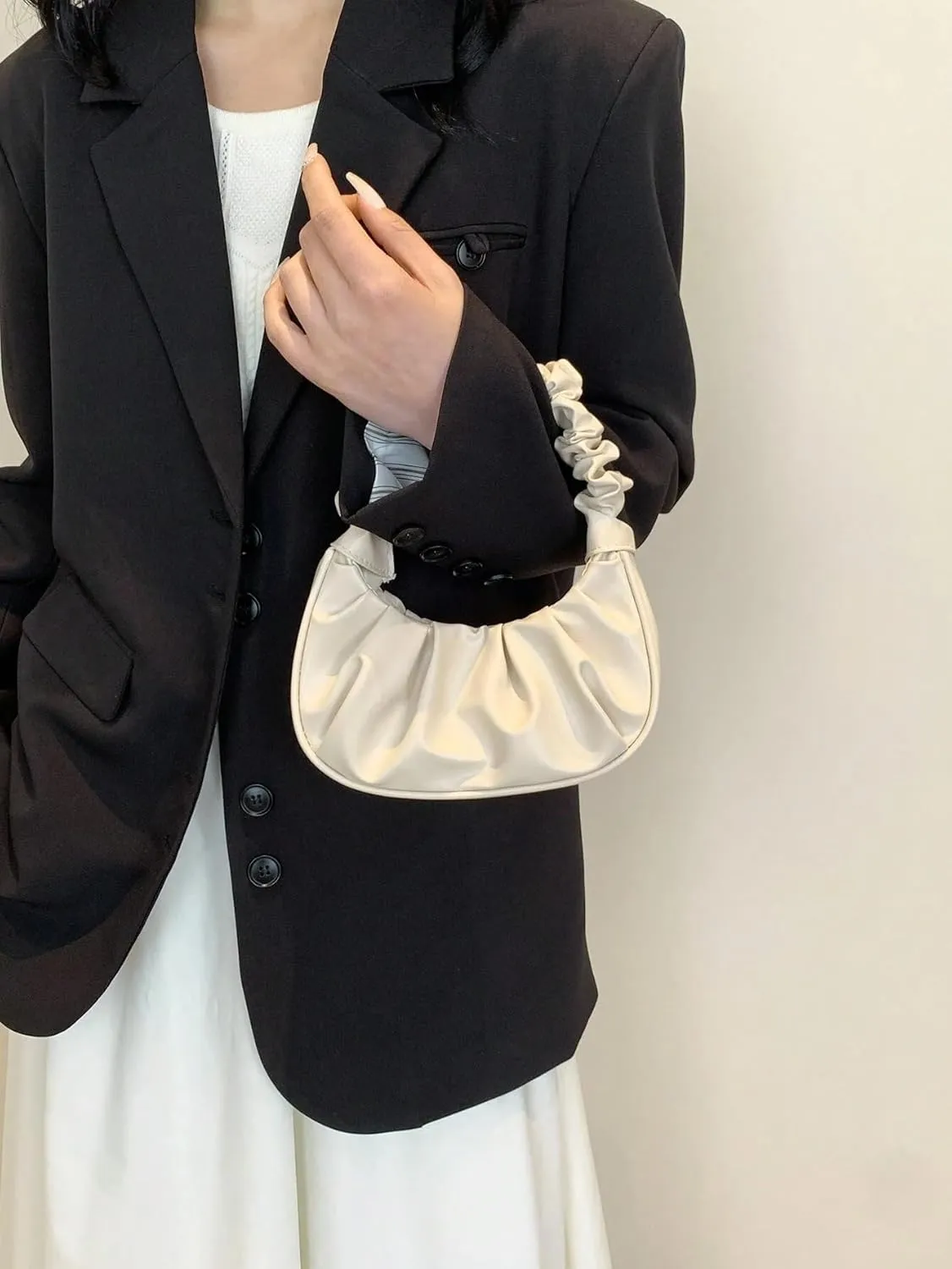 Women's Mini Purse Pleated Shoulder Bag Small Ruched Hangbags Cute Hoto Denim Clutch Bags