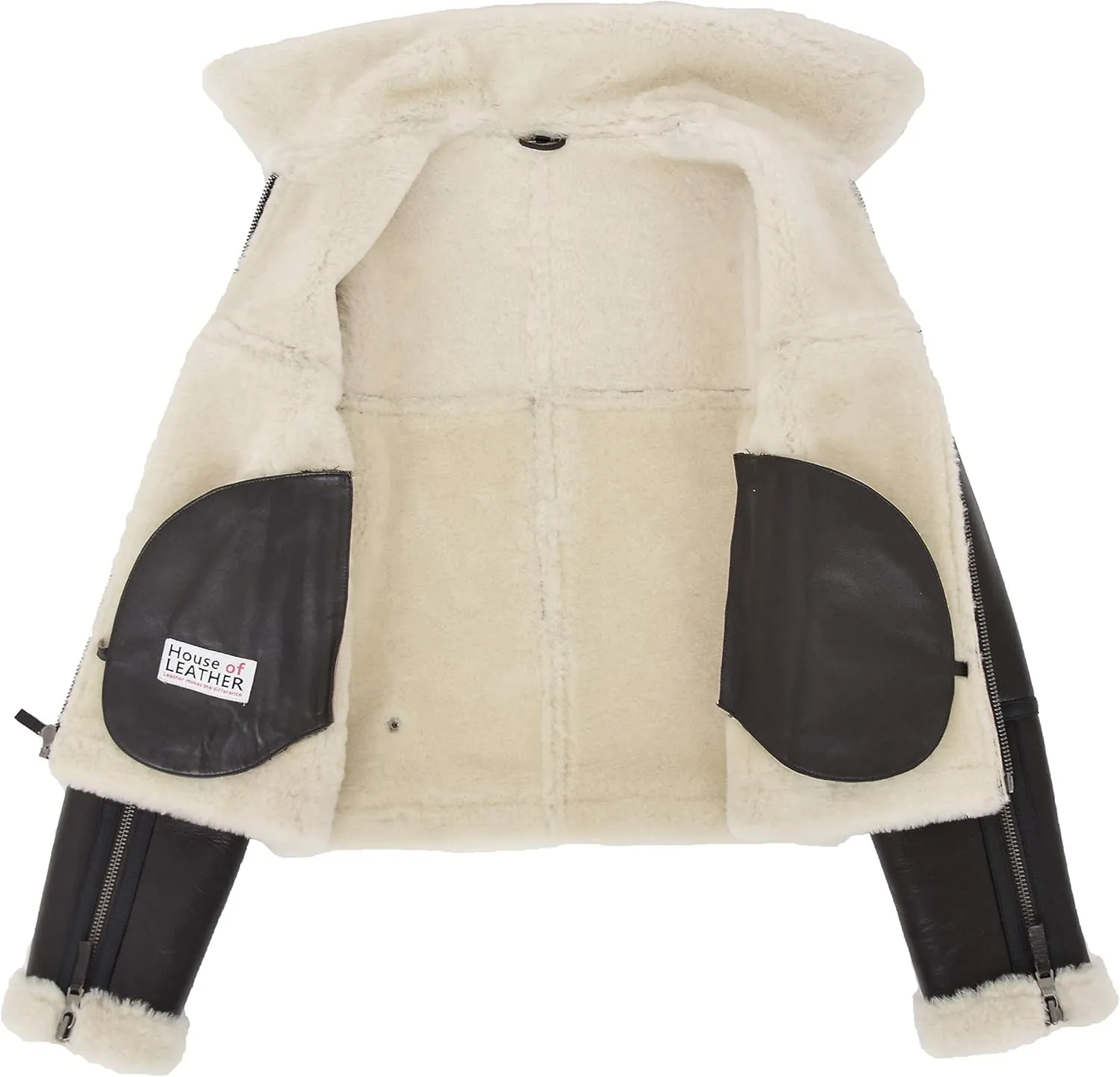 Womens Real Sheepskin Flying Jacket Aviator Pilot RAF Style Elsie Brown White