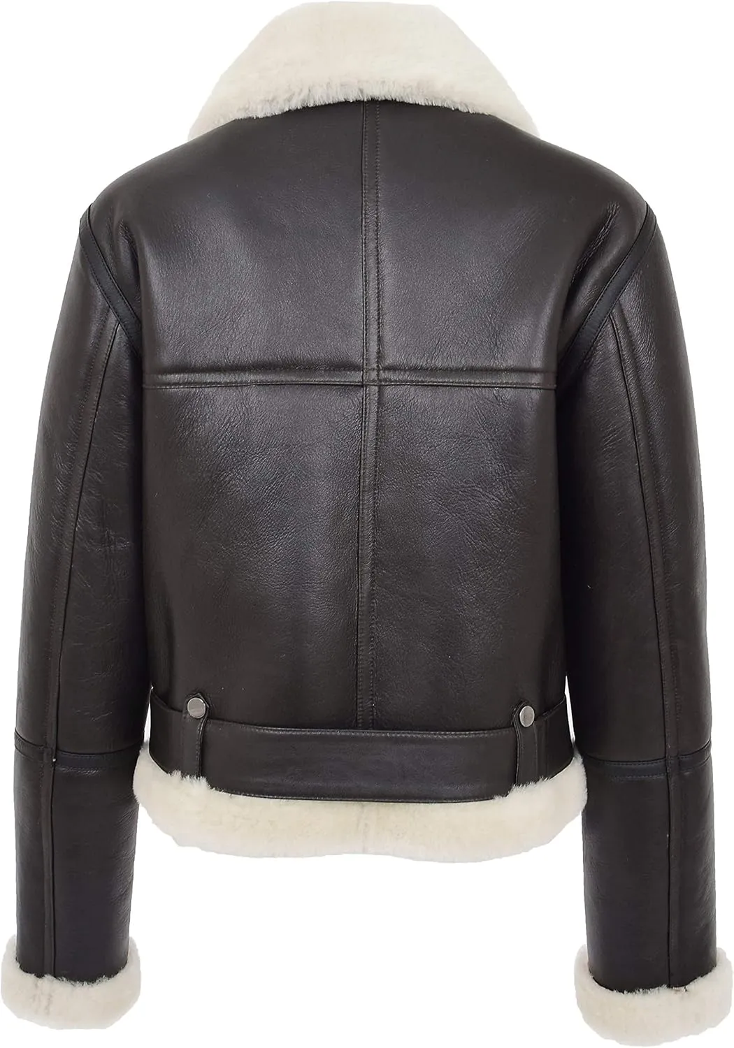 Womens Real Sheepskin Flying Jacket Aviator Pilot RAF Style Elsie Brown White