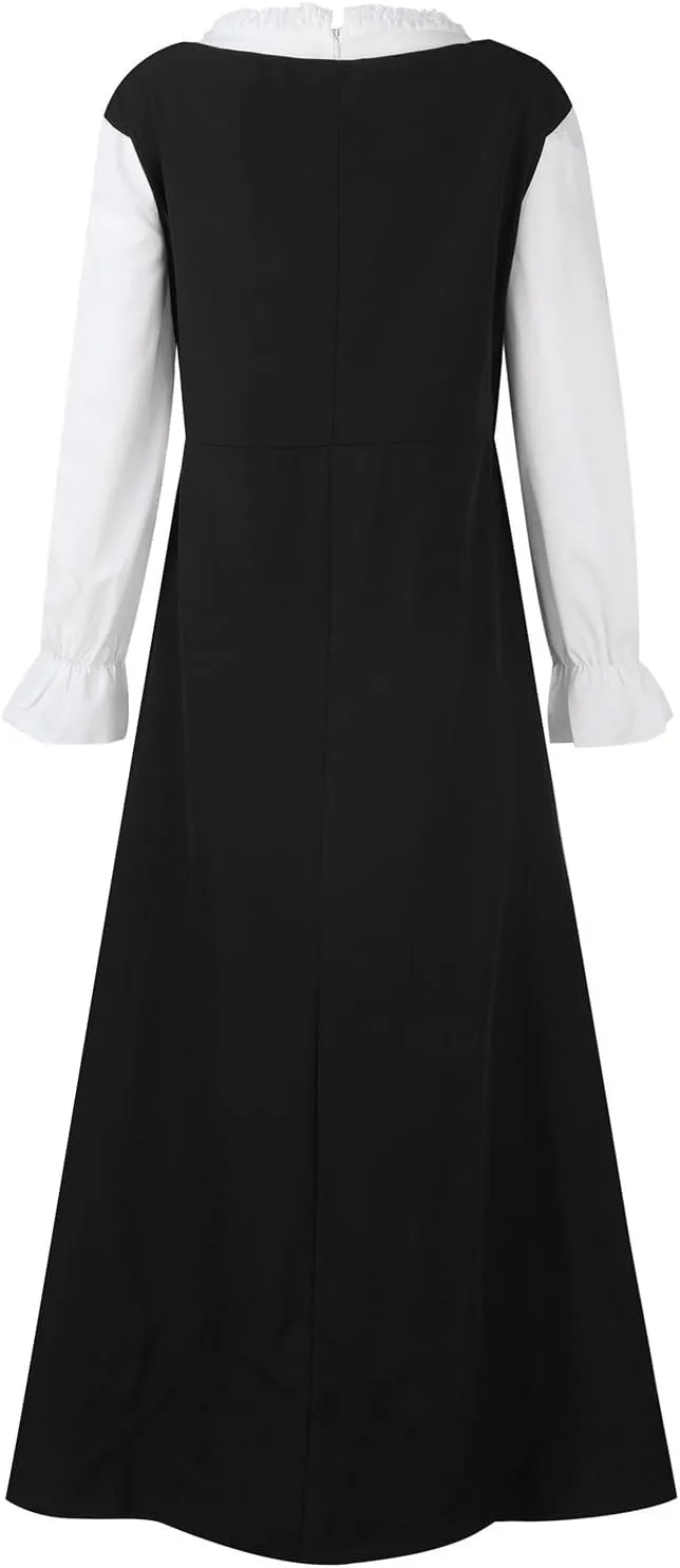 Womens Renaissance Dress 2023 Trendy Ruffle Bell Sleeve Square Neck Tie Up Dress Classic Vintage Victorian Dress