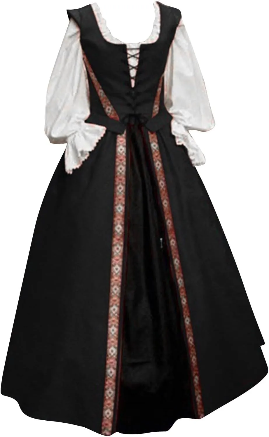 Womens Renaissance Dress 2023 Trendy Ruffle Bell Sleeve Square Neck Tie Up Dress Classic Vintage Victorian Dress