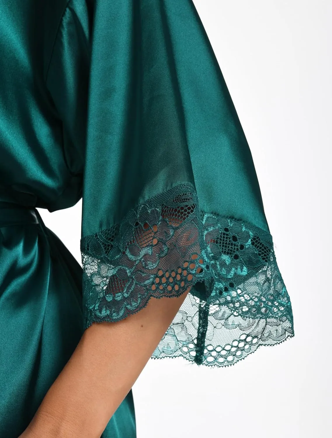 Women's Satin Robe Long Silk Kimono Bathrobe Lace Trim Bride Bridesmaid Robes Wedding Party Sleepwear Loungewear