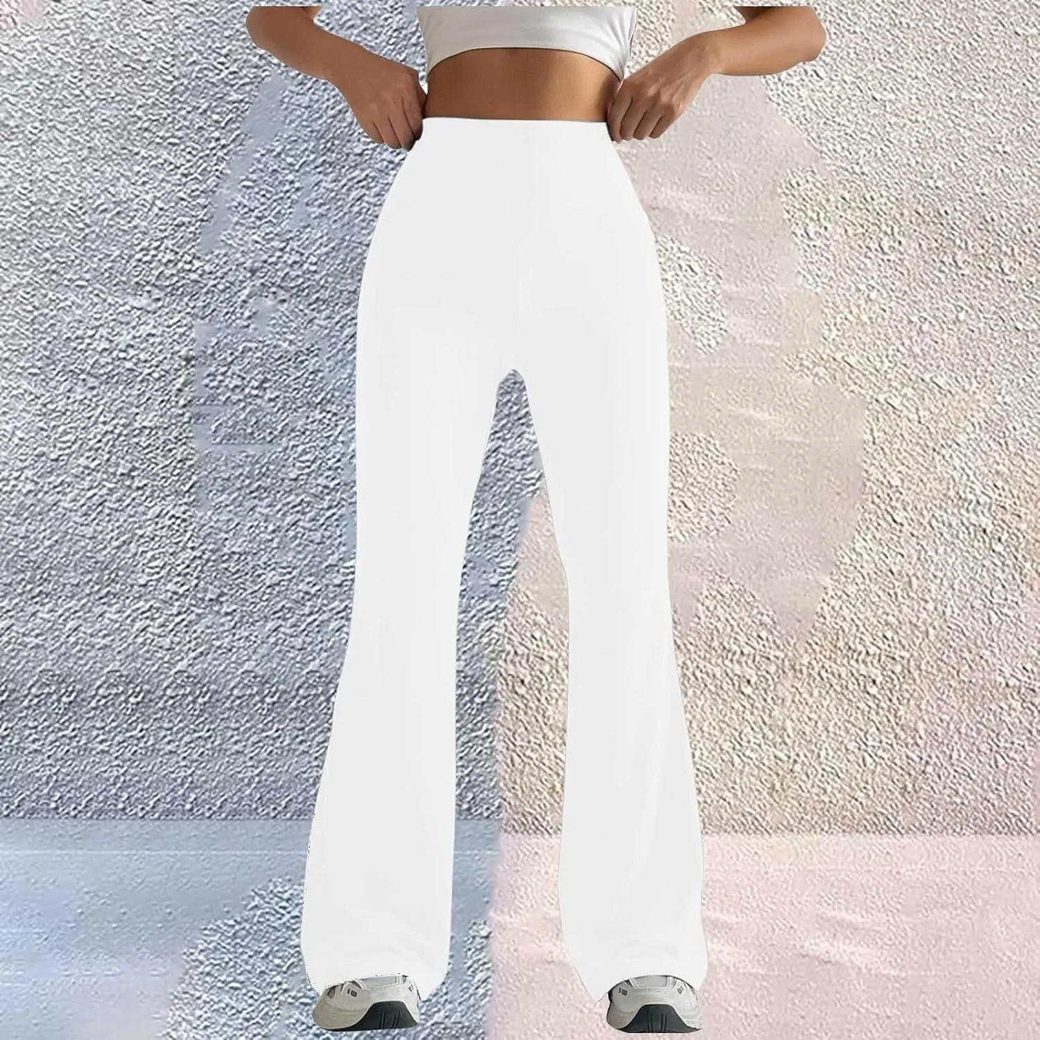 Womens Stretch High Waist Leggings Regular Fitted Solid Flared Pants Active Workout Yoga Pants Seamless