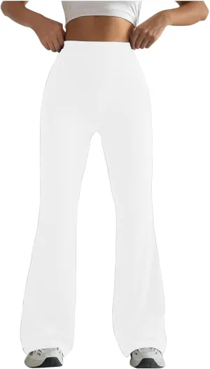 Womens Stretch High Waist Leggings Regular Fitted Solid Flared Pants Active Workout Yoga Pants Seamless