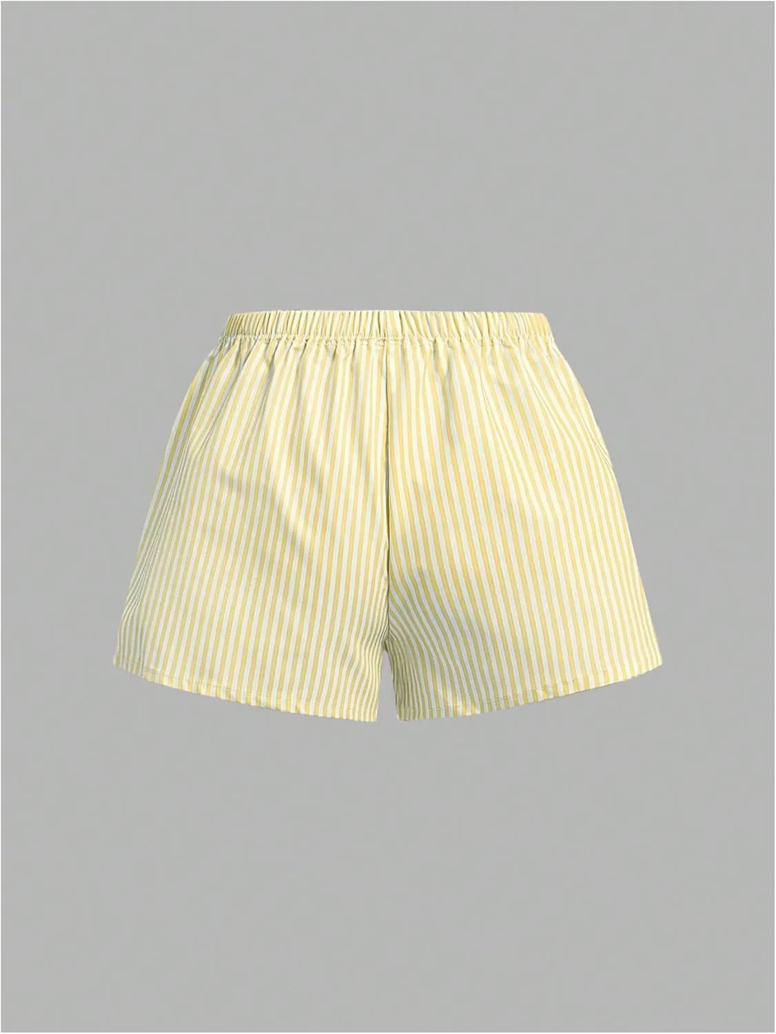Women's Striped Print Drawstring Elastic Waist Shorts Casual Wide Leg Low Rise Summer Boxer Shorts