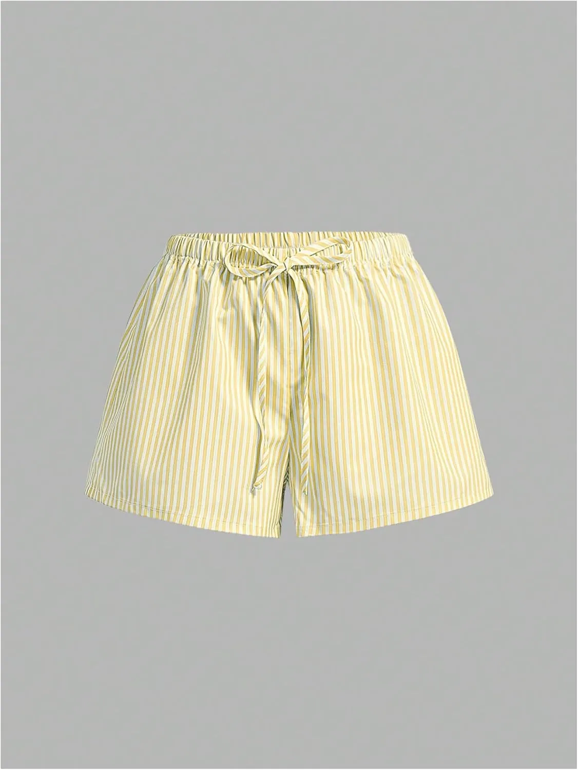 Women's Striped Print Drawstring Elastic Waist Shorts Casual Wide Leg Low Rise Summer Boxer Shorts