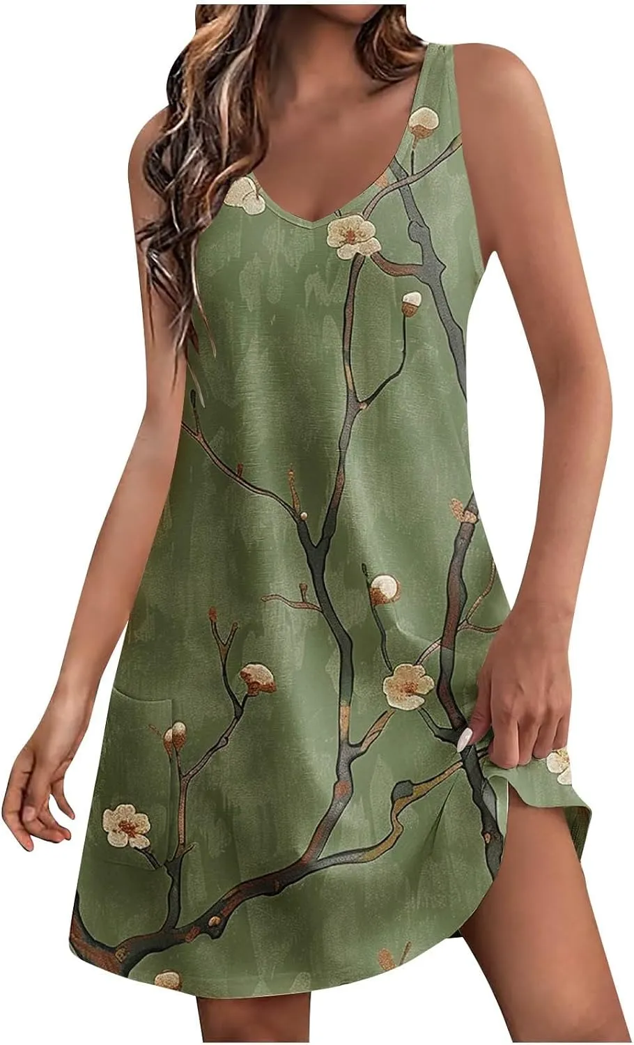 Women's Summer Casual Mini Dresses V-Neck Floral Print Beach Dress Beachwear Sleeveless Sundresses Boho Maxi Dress