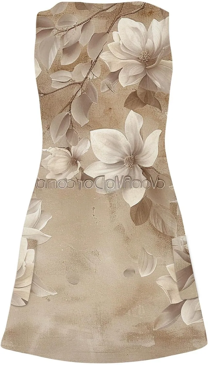 Women's Summer Casual Mini Dresses V-Neck Floral Print Beach Dress Beachwear Sleeveless Sundresses Boho Maxi Dress
