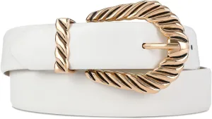 Womens White Belts with Gold Buckle Leather Belts for Women Ladies Fashion Waist Belt