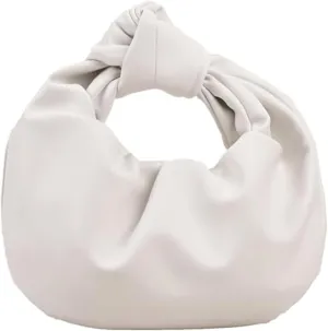 Women's Wrinkled Leather Cloud Shape Knotted Handbag Fashion Y2K Dumpling Underarm Hobo Clutch Purse for Party Shopping (White)