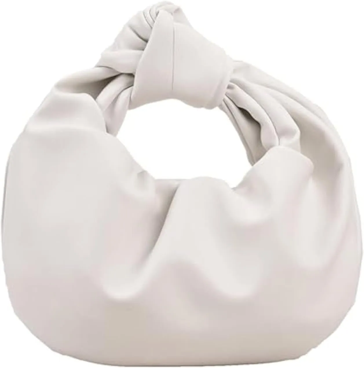 Women's Wrinkled Leather Cloud Shape Knotted Handbag Fashion Y2K Dumpling Underarm Hobo Clutch Purse for Party Shopping (White)