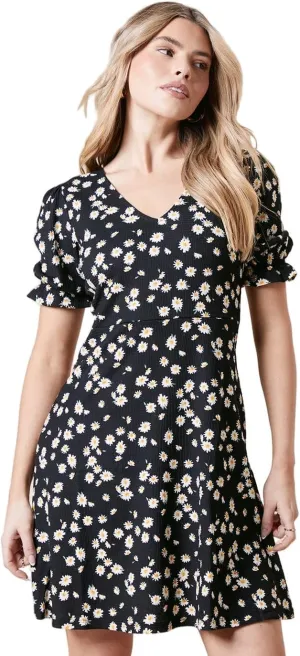 Womens/Ladies Daisy V Neck Short-Sleeved Mini Dress